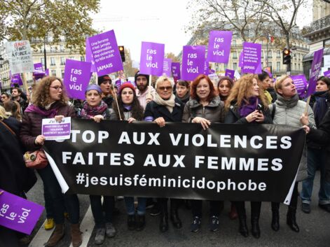Muriel Robin, Anna Mouglalis en tête du cortège de la marche contre les violences faites aux femmes