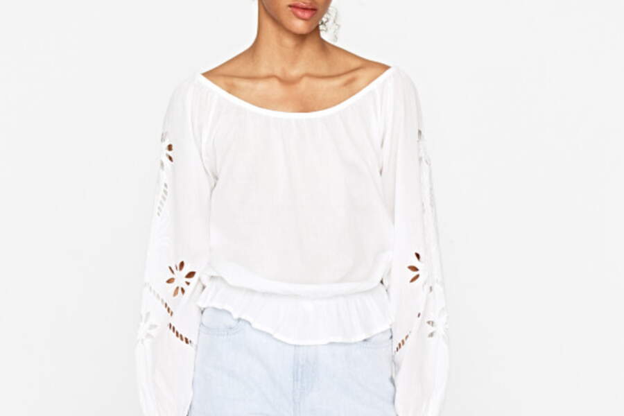 Chemisier/blouse JUST ADDICT – Taille L – Blanc Dentelle Et Broderie – Occasion Très Bon état – Femme