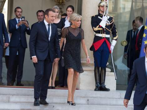 Brigitte Macron en petite robe noire scintillante à l'Elysée