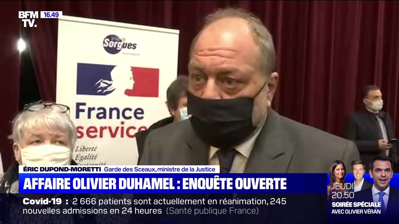 Video Olivier Duhamel Accuse D Inceste Eric Dupond Moretti Reagit A L Ouverture De L Enquete Sur Le Politologue Voici