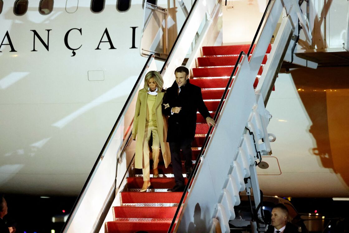 Brigitte Macron et Emmanuel Macron arrivent aux Etats-Unis