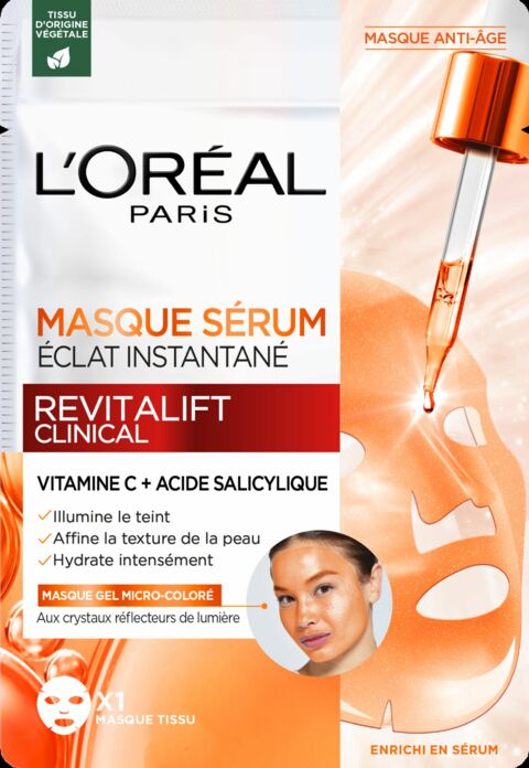 Masque-sérum Éclat instantané Revitalift Clinical, L’Oréal Paris, 3,99 euros.
