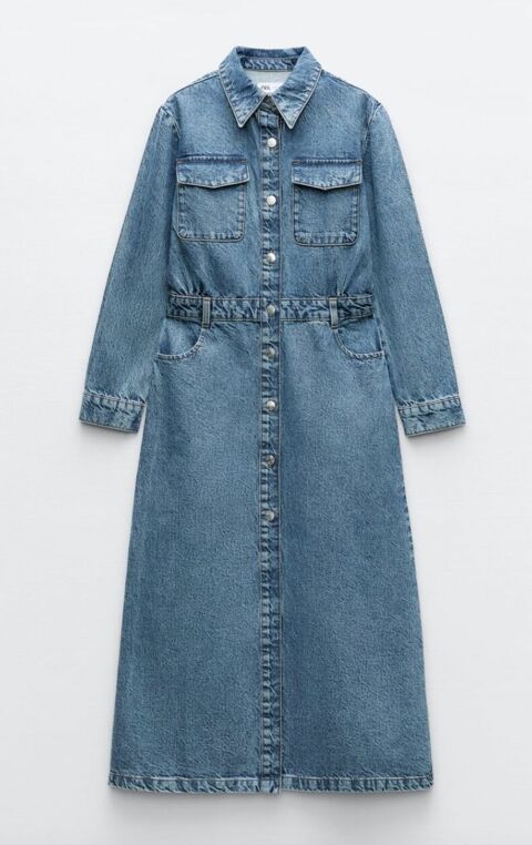 Robe chemise en jean longue Zara, 49,95 euros