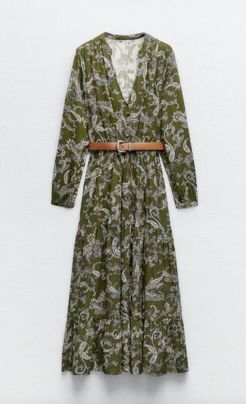 Robe bohème imprimée cachemire verte Zara, 49,95 euros