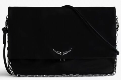 Pochette Rock XL en cuir lisse noir Zadig & Voltaire, 595 euros
