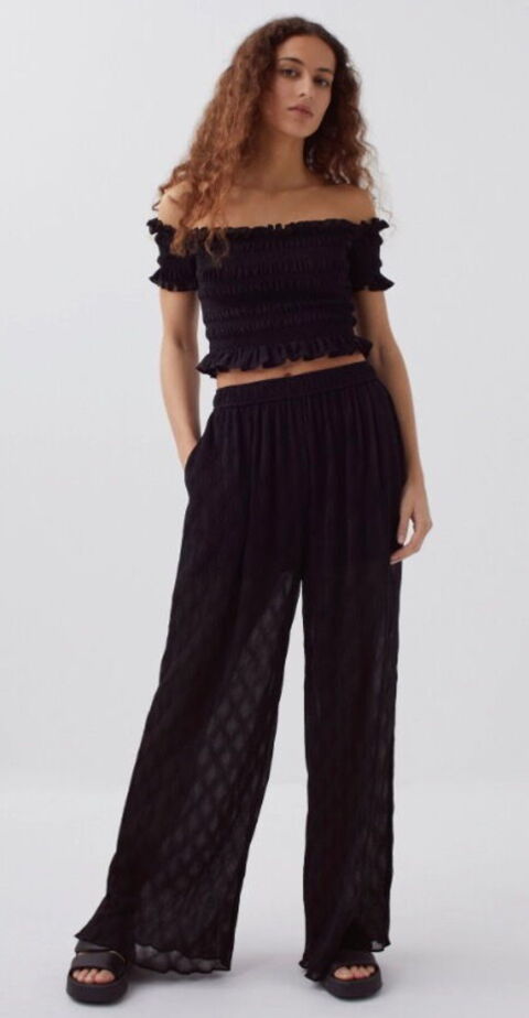 Pantalon Transparent Noir Léger à Superposition - Taille EG - Neuf Avec étiquettes HMI117