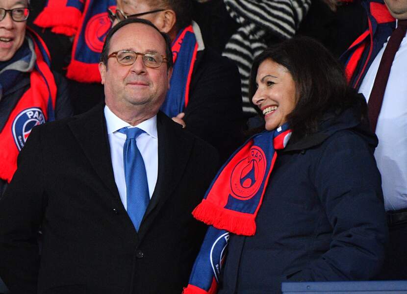 François Hollande et Anne Hidalgo dans les tribunes du Parc des Princes pour le match PSG-Real, le 6 mars