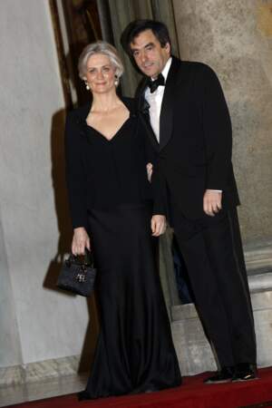 Penelope Fillon et son mari François Fillon à l'Elysée en mars 2008 pour un dîner d'Etat