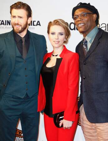Chris Evans, Scarlett Johansson et Samuel L. Jackson à l'avant-première de Captain America