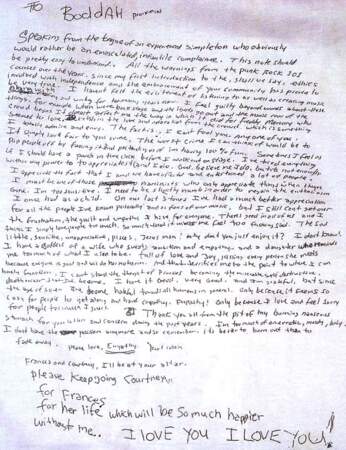 La lettre laissée à Courtney Love