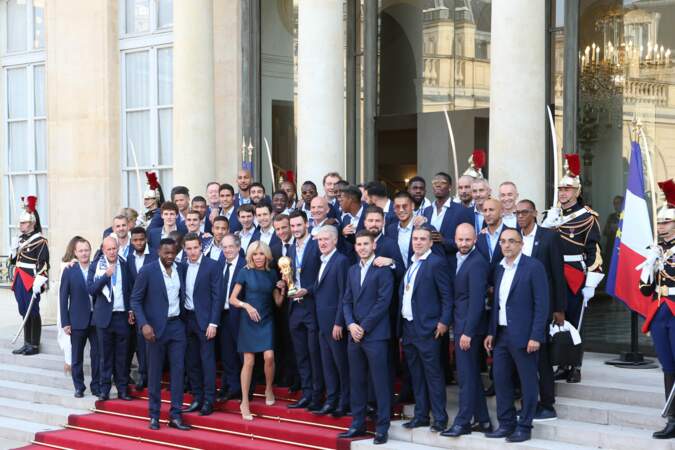 Les Bleus à l'Elysée après leur victoire en coupe du monde ce lundi 16 juillet 2018