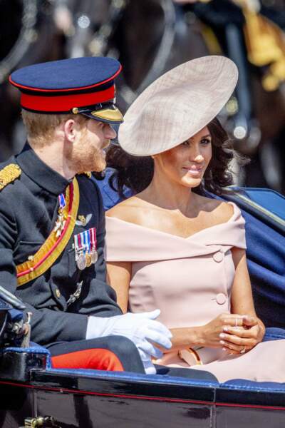Meghan Markle et le prince Harry lors de l'anniversaire de la Reine à Londres ce samedi 9 juin