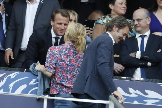 Finale de la Coupe de France : Emmanuel Macron, Michèle Laroque et François Baroin