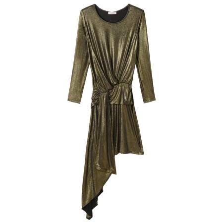 Caroline Receveur x Morgan : robe asymétrique drapée effet lamé, 90 euros