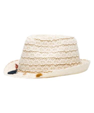 Chapeau Trilby en crochet avec breloques, Gémo, 10,99€