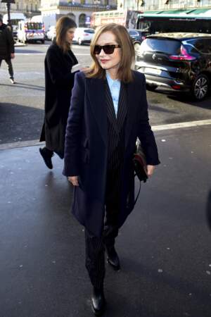 Isabelle Huppert, au défilé Stella McCartney lors de la fashion week de Paris, le 5 mars 2018
