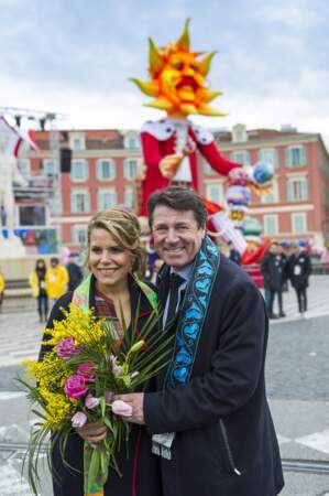 Christian Estrosi et sa femme Laura Tenoudji au Carnaval de Nice