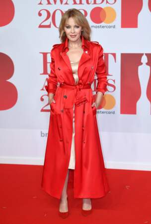 Kylie Minogue aux Brit Awards 2018, le 21 février à Londres