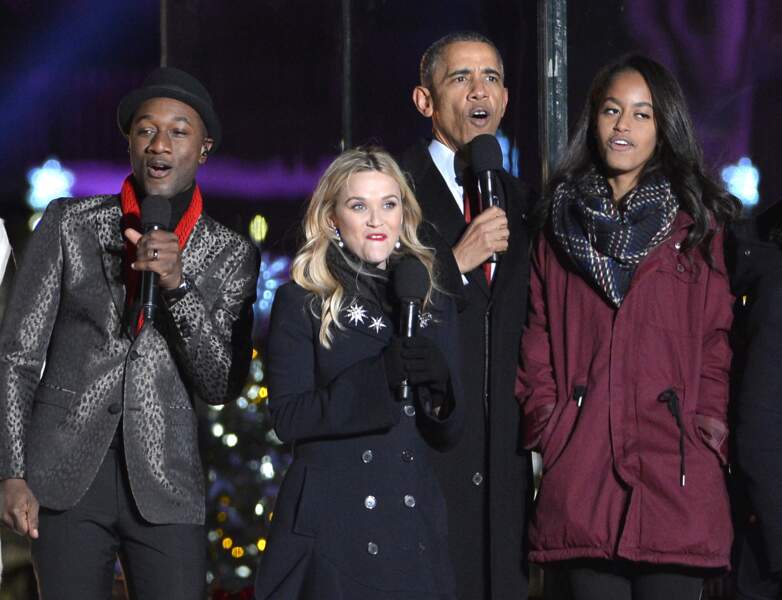 Barack Obama, sa fille Malia et Reese Witherspoon
