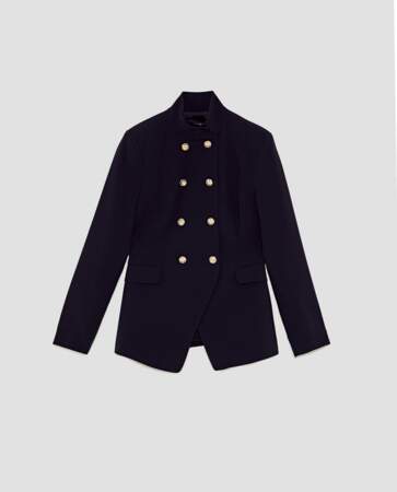 Zara : Veste militaire croisée bleu marine, 39,99 euros au lieu de 59,95 euros