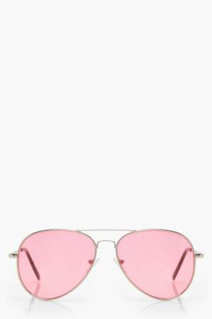 Coachella : Lunettes de soleil aviateur roses, Boohoo, 8 euros