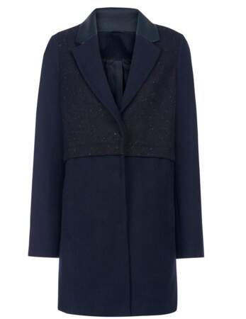 Navy + fuschia : manteau bicolore, 74,99€ (New Look)