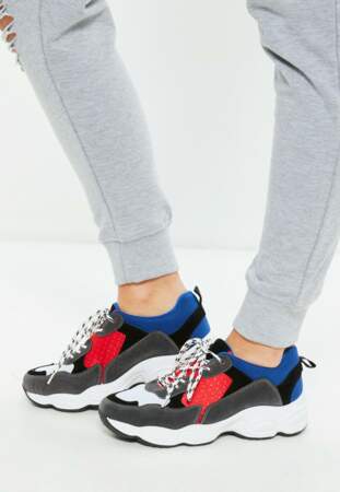 Baskets bleues colorblock, Missguided, 45 euros