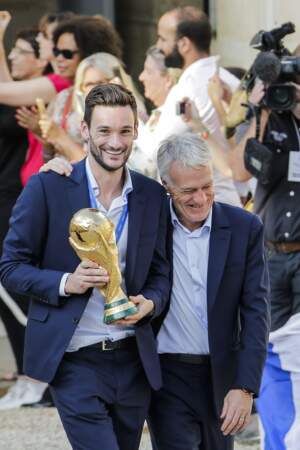 Les Bleus à l'Elysée après leur victoire en coupe du monde : Hugo Lloris et Didier Deschamps