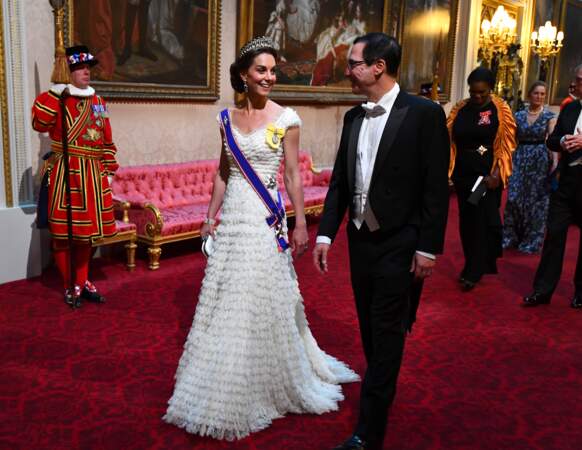 Kate Middleton et Stephen Mnuchin (secrétaire du trésor des Etats-Unis) au banquet organisé à Buckingham Palace