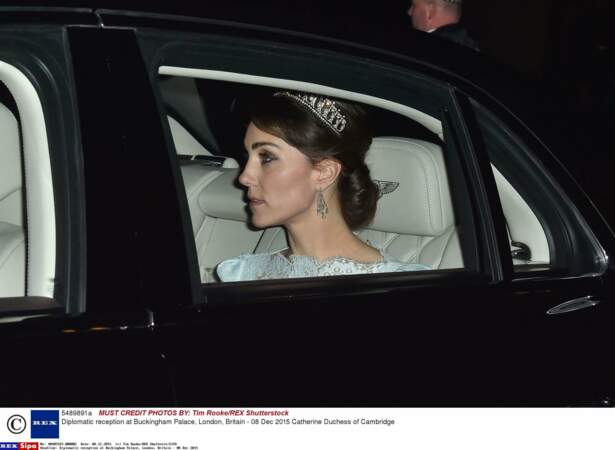 Kate Middleton portant la tiare de Diana pour la première fois en 2015