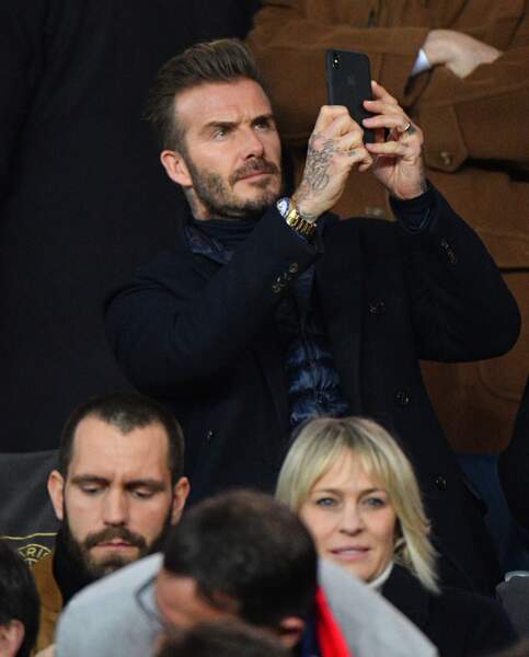 David Beckham dans les tribunes du Parc des Princes pour le match PSG-Real, le 6 mars
