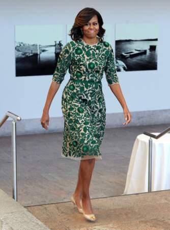 Michelle Obama en robe Naeem Khan brodée
