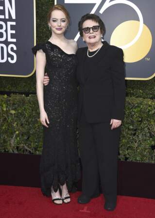 Emma Stone et Billie Jean KIng lors de la 75e cérémonie des Golden Globes, le 7 janvier 2018