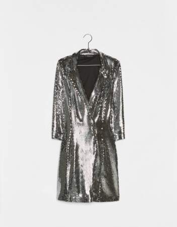 Veste de tailleur coupe robe métallisée, Bershka, 45,99€