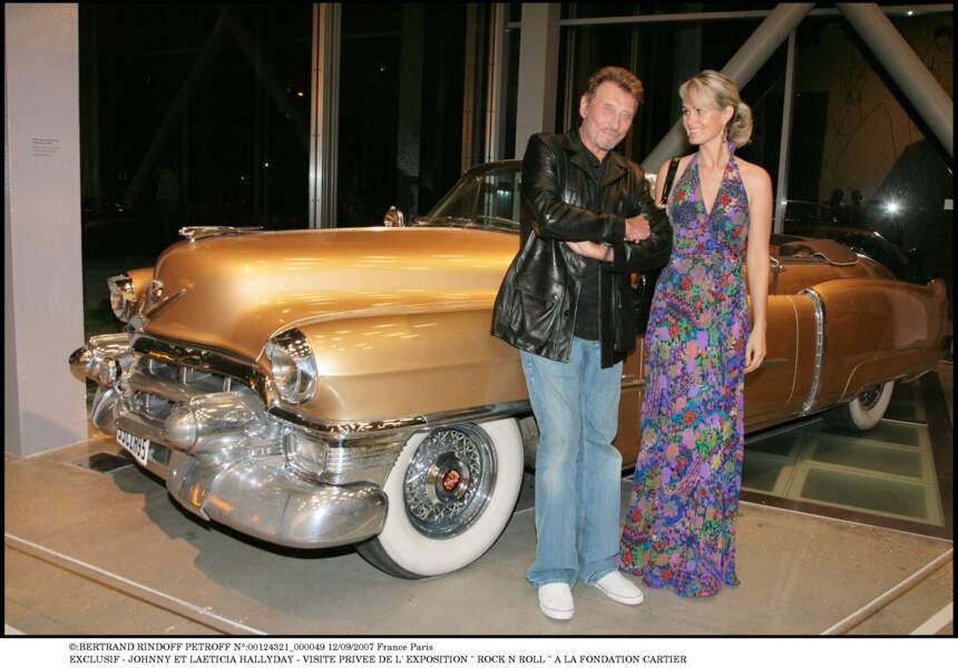 Johnny et Laetitia Hallyday lors d'une visite privée de l'expo Rock'n Roll à la fondation Cartier en septembre 2007