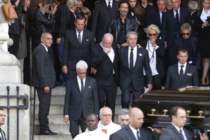 Obsèques de Mireille Darc en l'église Saint-Sulpice à Paris : Pascal Desprez et Alain Delon