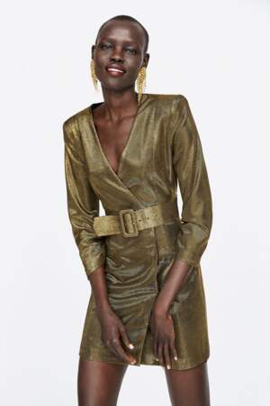 Robe avec fil métallisé et ceinture, Zara, 59,95€