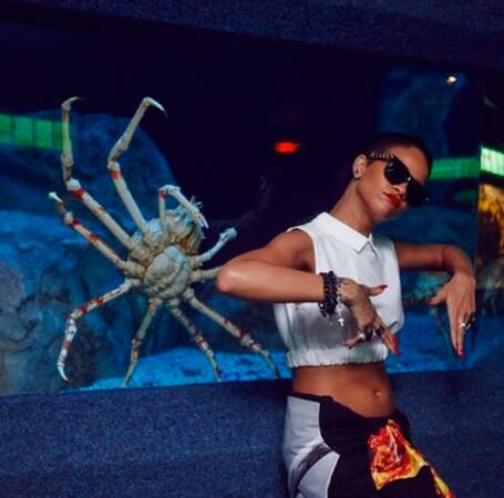 Rihanna en pleine battle de swag avec un crabe