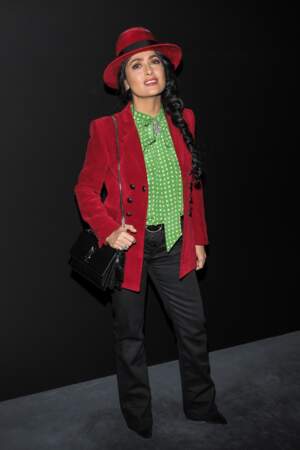 Salma Hayek au défilé Saint Laurent, le 26 février, à la fashion week de Paris