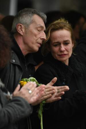 Sandrine Bonnaire aux obsèques de Jacques Higelin, au cimetière du Père-Lachaise, le 12 avril 2018