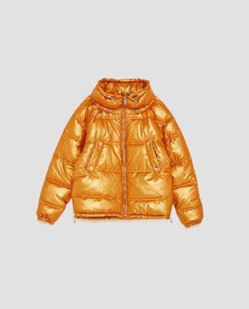 Sélection doudoune : Zara, doudoune orange métallisé 69,95 euros