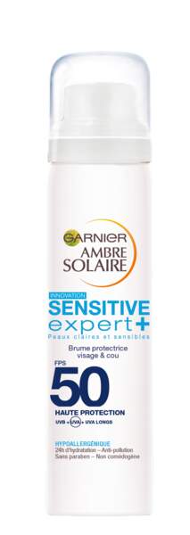 Brume protectrice visage et cou SPF 50 Sensitive expert +, Garnier Ambre Solaire, 10,50€