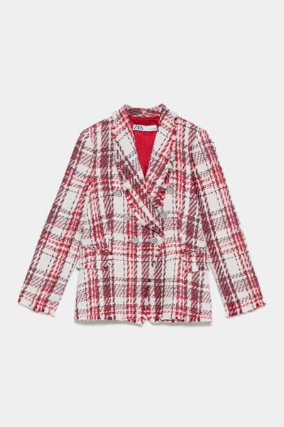 Veste en tweed avec boutons en perle, Zara, 89,95€