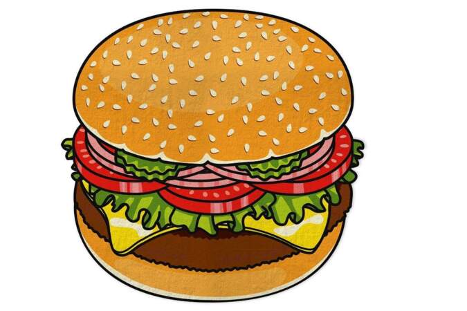 La faim justifie les moyens. Drap de bain burger, boutique Shop until the cow's come home sur Ebay, 34€