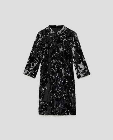 Tenues de fêtes : Robe en velours et paillettes, Zara, 59,95 euros, 