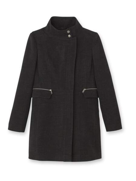 Manteau noir zippé, deux profondeurs de bonnets possibles, Balsamik, 79,99€