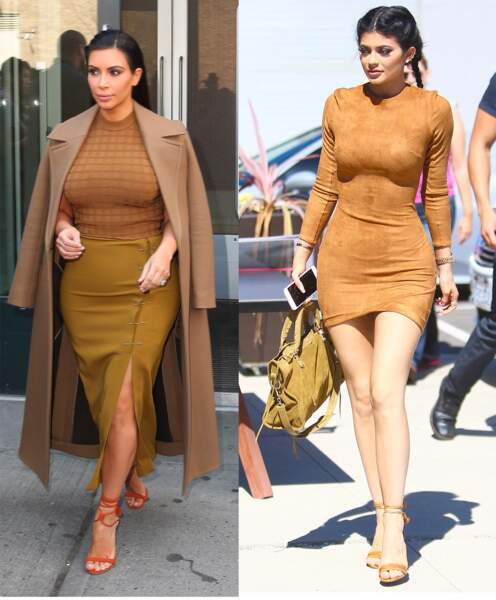 Kylie a bien observé toutes les tenues de Kim, jusqu'à étudier les couleurs. Ici la robe camel.