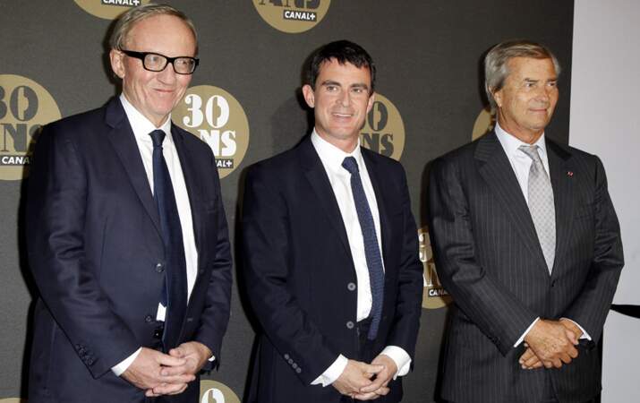 Bertrand Méheut, Président de Canal Plus, Manuel Valls, Premier Ministre et Vincent Bolloré, PD-G du groupe Bolloré