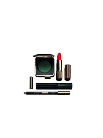 Victoria Beckham x Estée Lauder : Ombre Charred Emerald, Lipstick Chilean Sunset, Eye Foil Burnt Anise et Eye Kajal