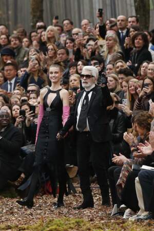 Karl Lagerfeld au défilé Chanel, lors de la fashion week parisienne, le 6 mars au Grand Palais